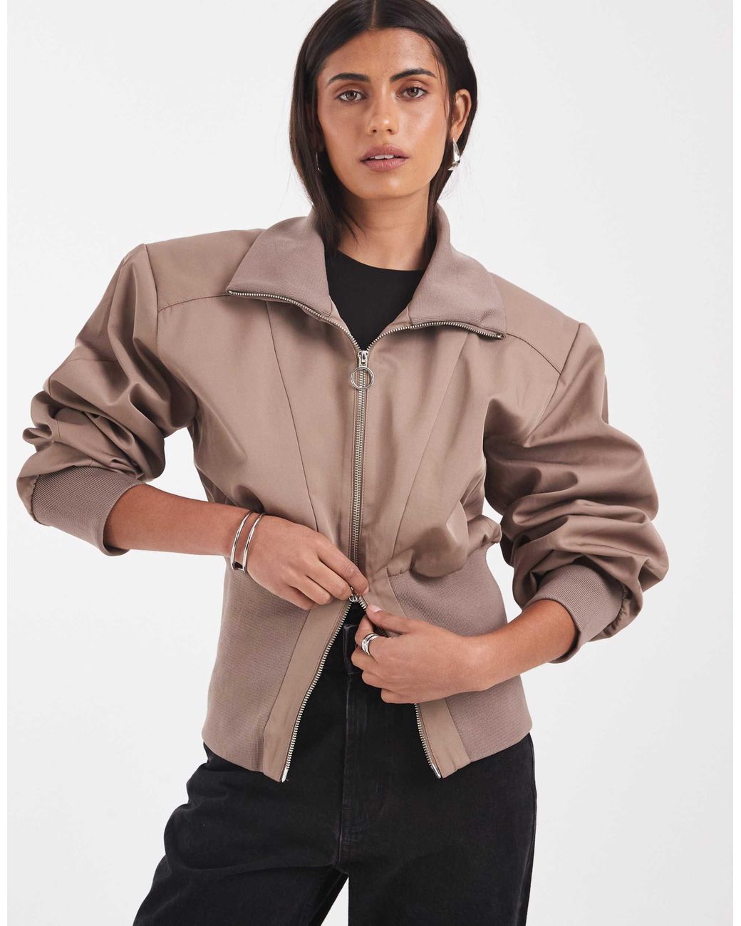 ASOS Pink Deep Rib Cinch Zip Through Jacket