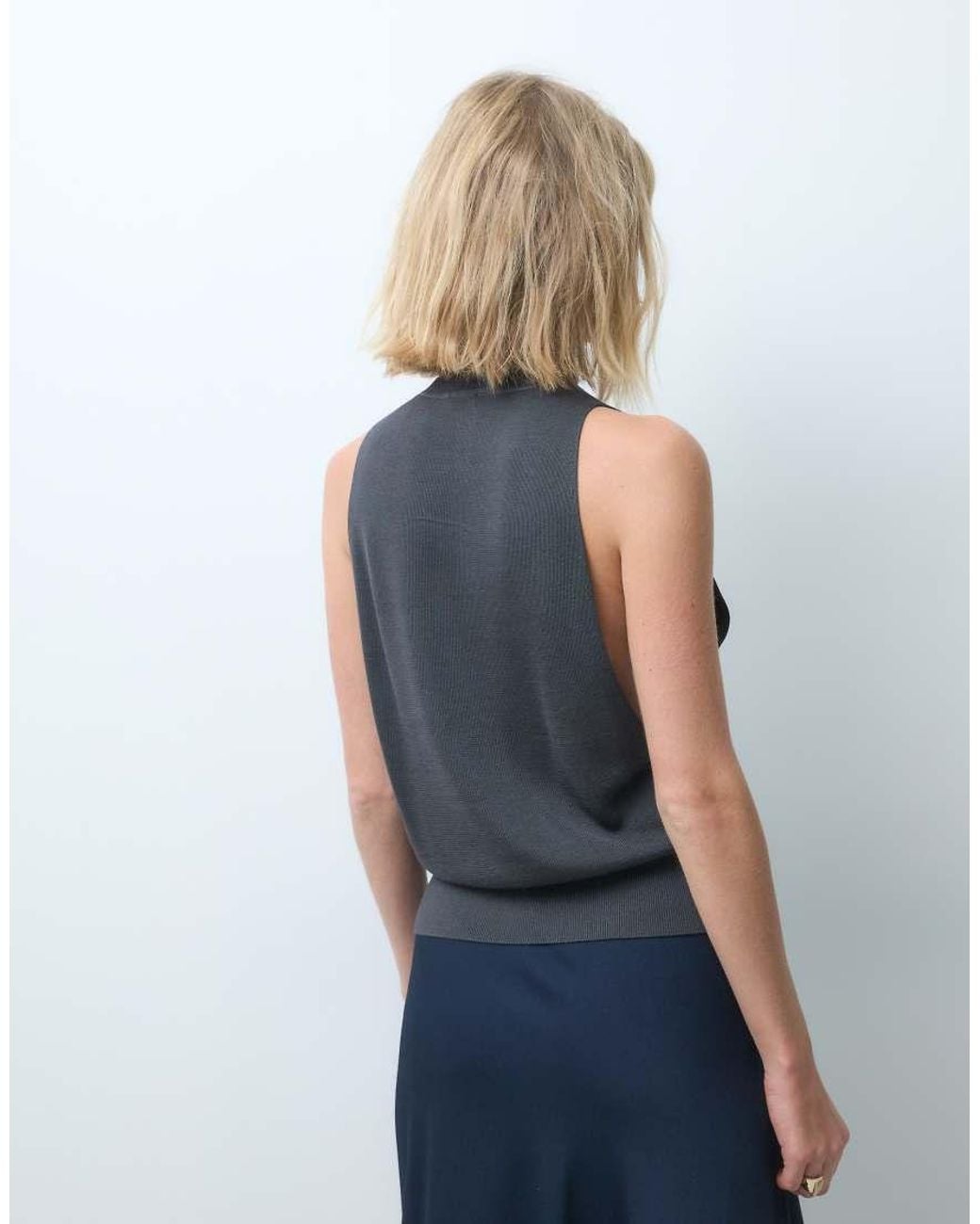 & Other Stories Blue Kniited High Neck Top With Drop Arm Hole