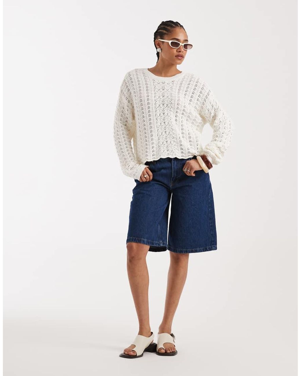 New Look White Open Stitch Jumper