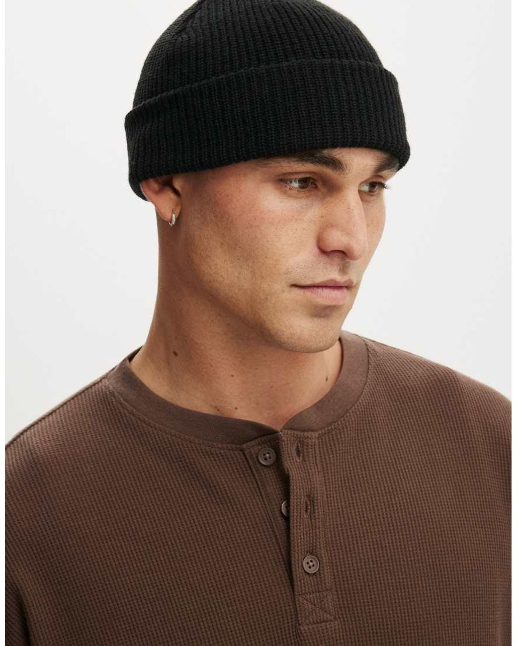 Cotton On Black Heavy Knit Beanie for men