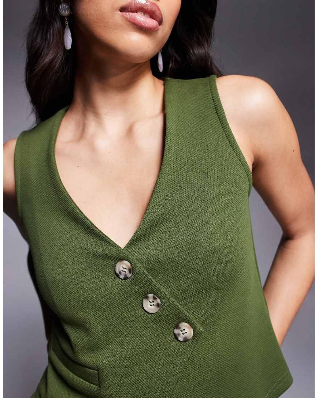 ASOS Green Co-ord Jersey Twill Asymmetric Waistcoat Top