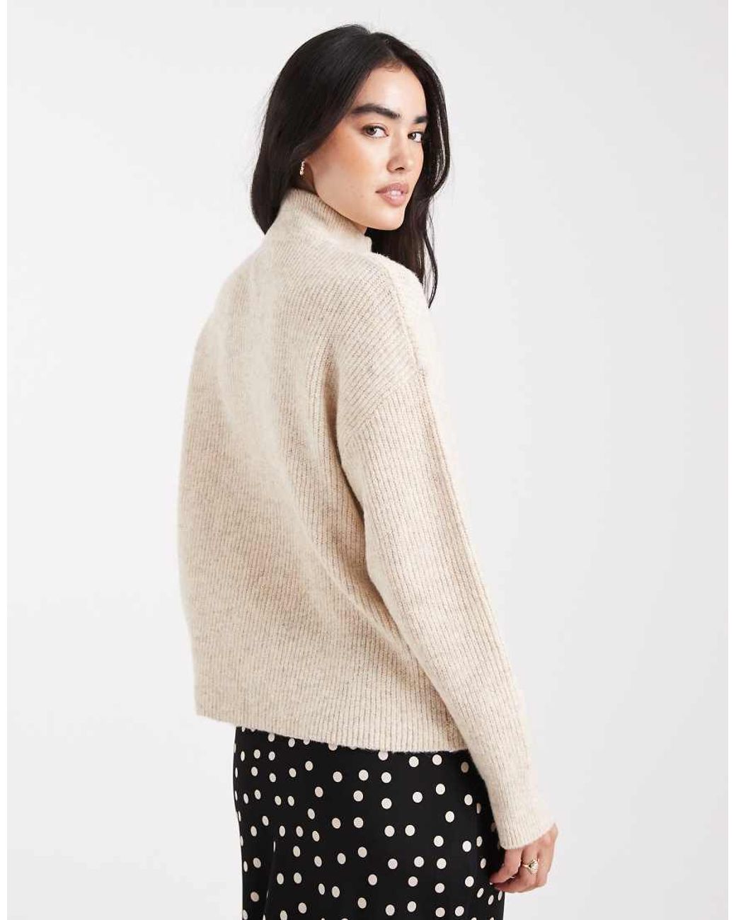 ONLY Natural Half Zip High Neck Jumper