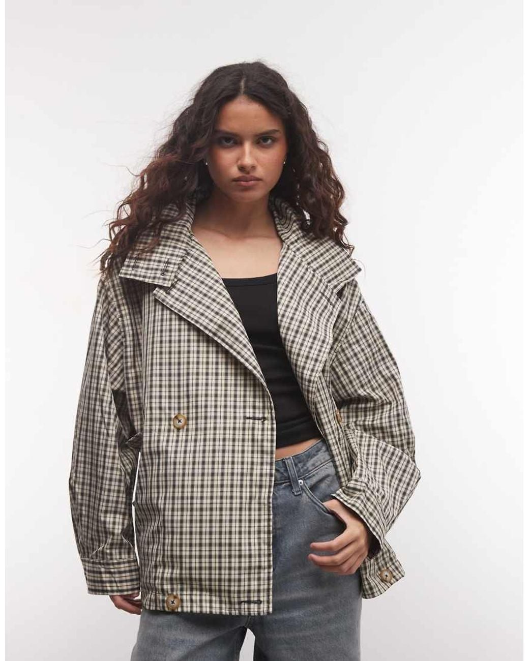 ASOS Gray Funnel Neck Button Front Trench Jacket