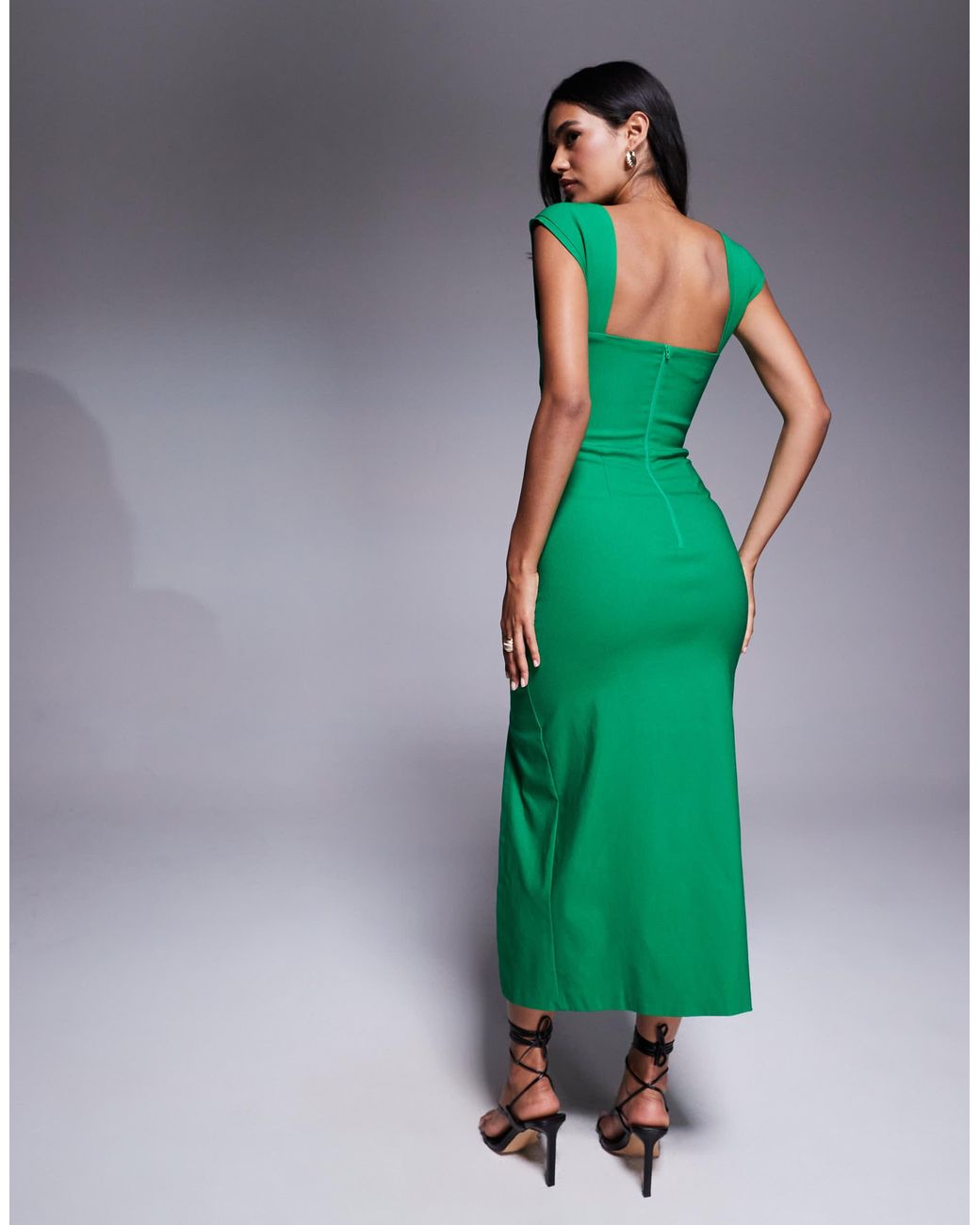 green emerald velvet dress Green Sequin Ruched Side Split Leg Midi Dress – AX Paris US main image 1