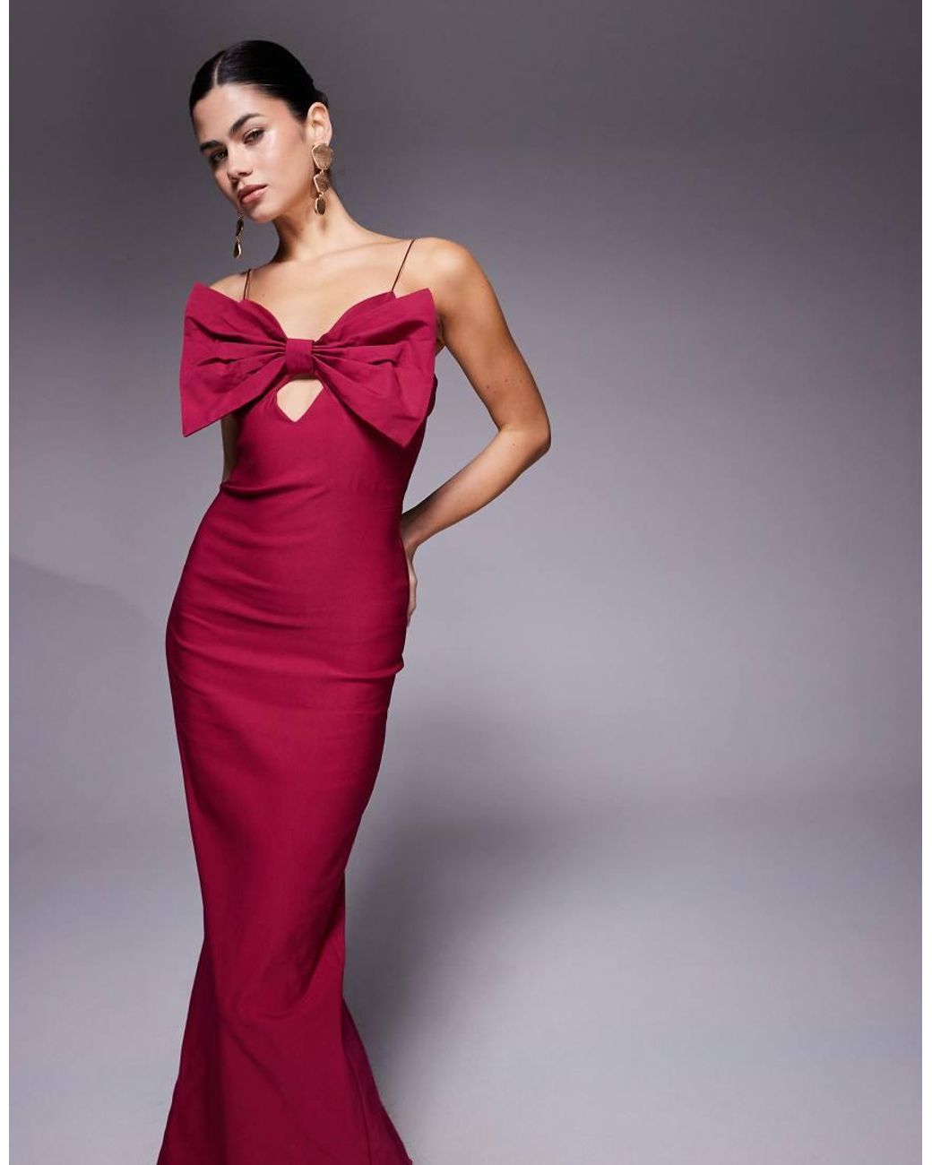 Vesper Red Cami Strap Bodycon Maxi Dress With Bow