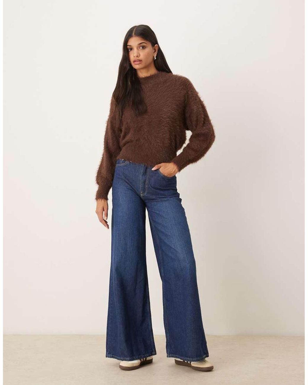 ASOS Brown Knitted Eyelash Waisted Crew Neck Jumper