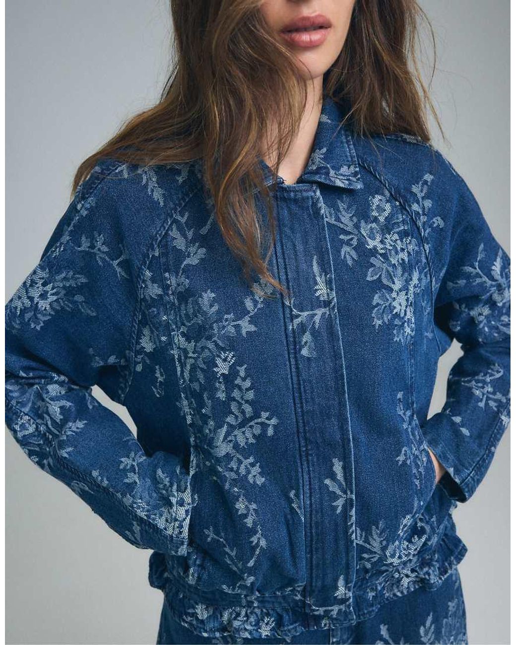 Stradivarius Blue Floral Jacquard Jacket