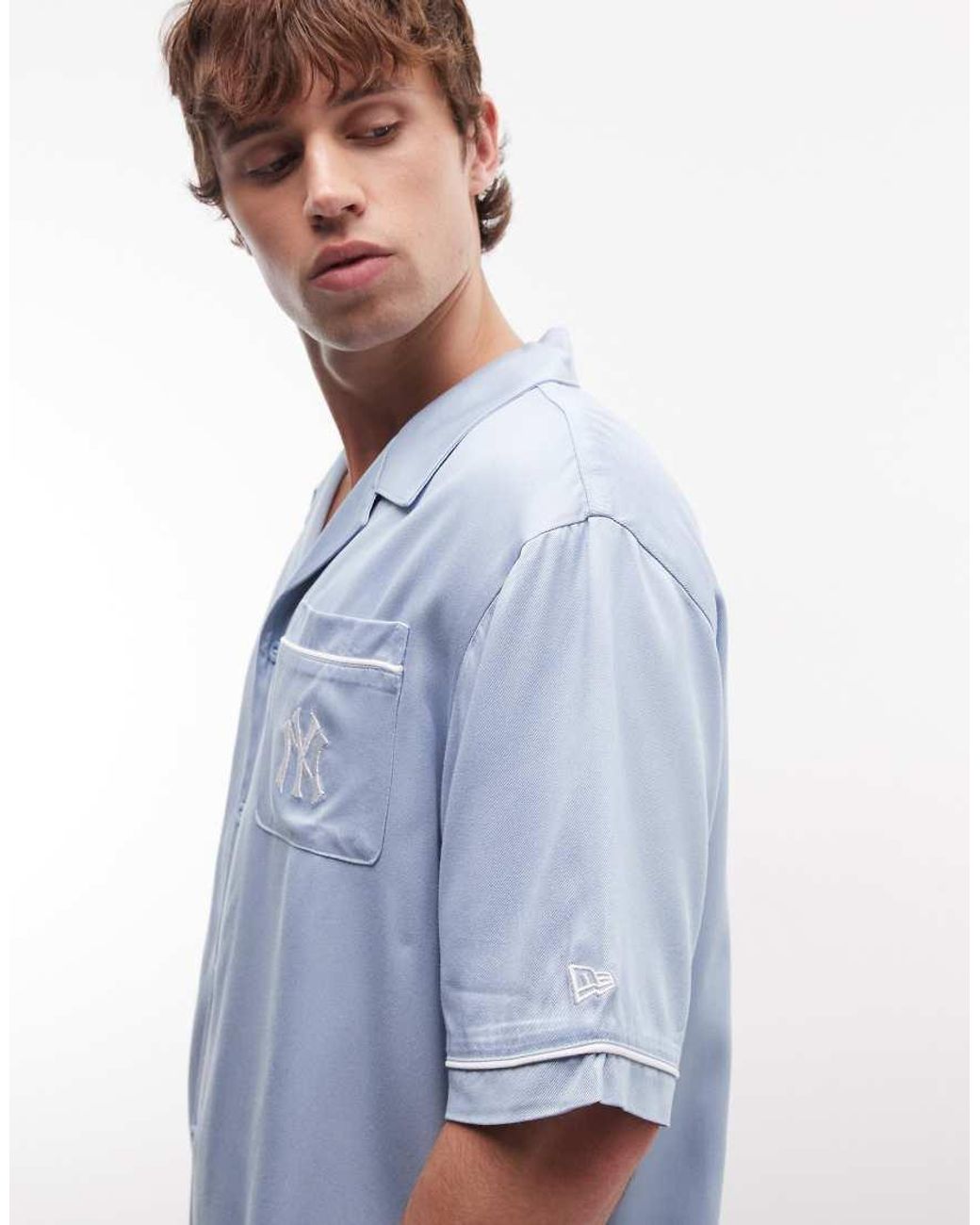 KTZ Blue Ny Yankees Logo Revere Collar Shirt for men
