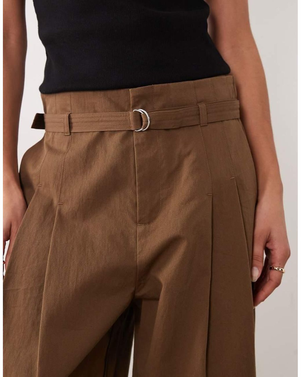 Mango Brown Cotton Rich Cuffed Trouser