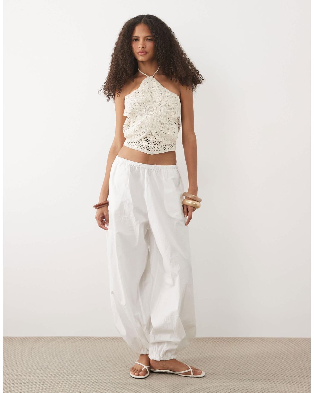 Mango Brown Knitted Halterneck Top With Statement Flower