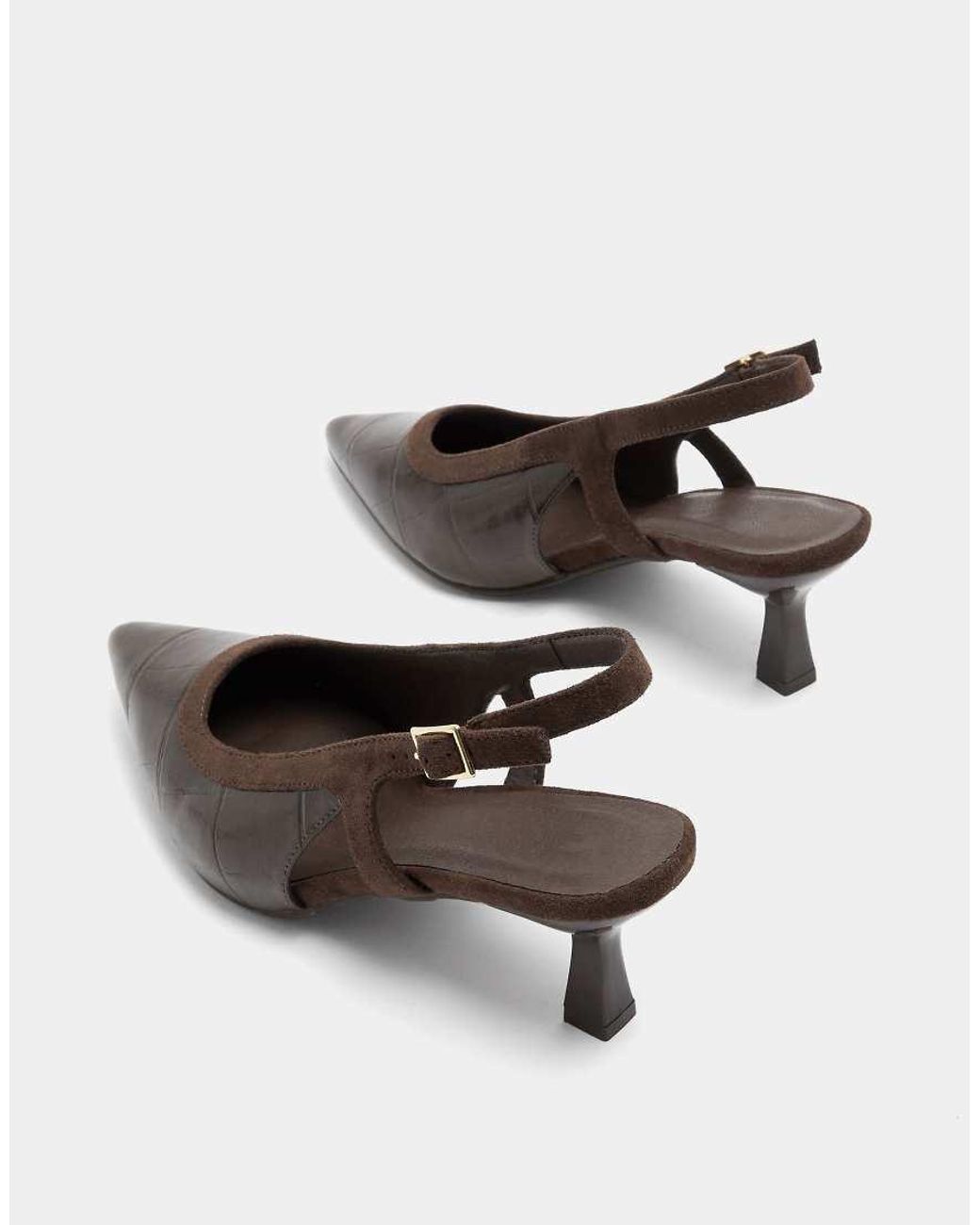 Yours Clothing Black Wide Fit Croc Embossed Sling Back Heels
