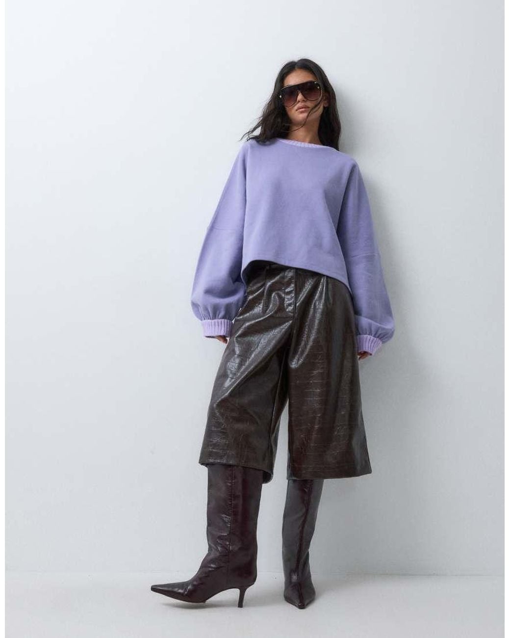 ASOS Purple Sweatshirt With Knitted Collar And Cuffs