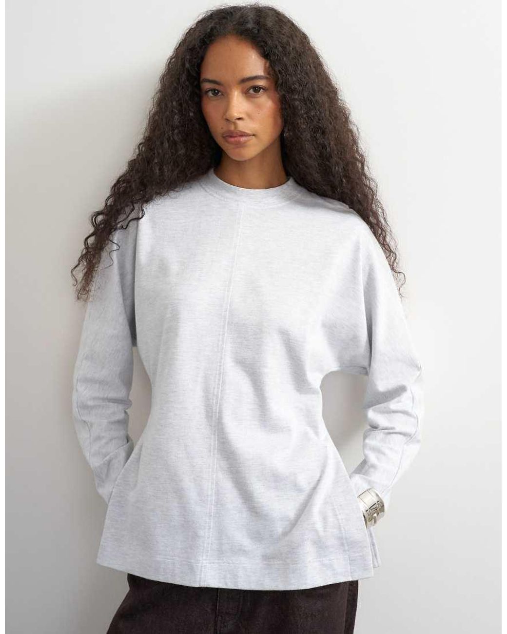 TOPSHOP White Long Sleeve Split Side Cinched Tee
