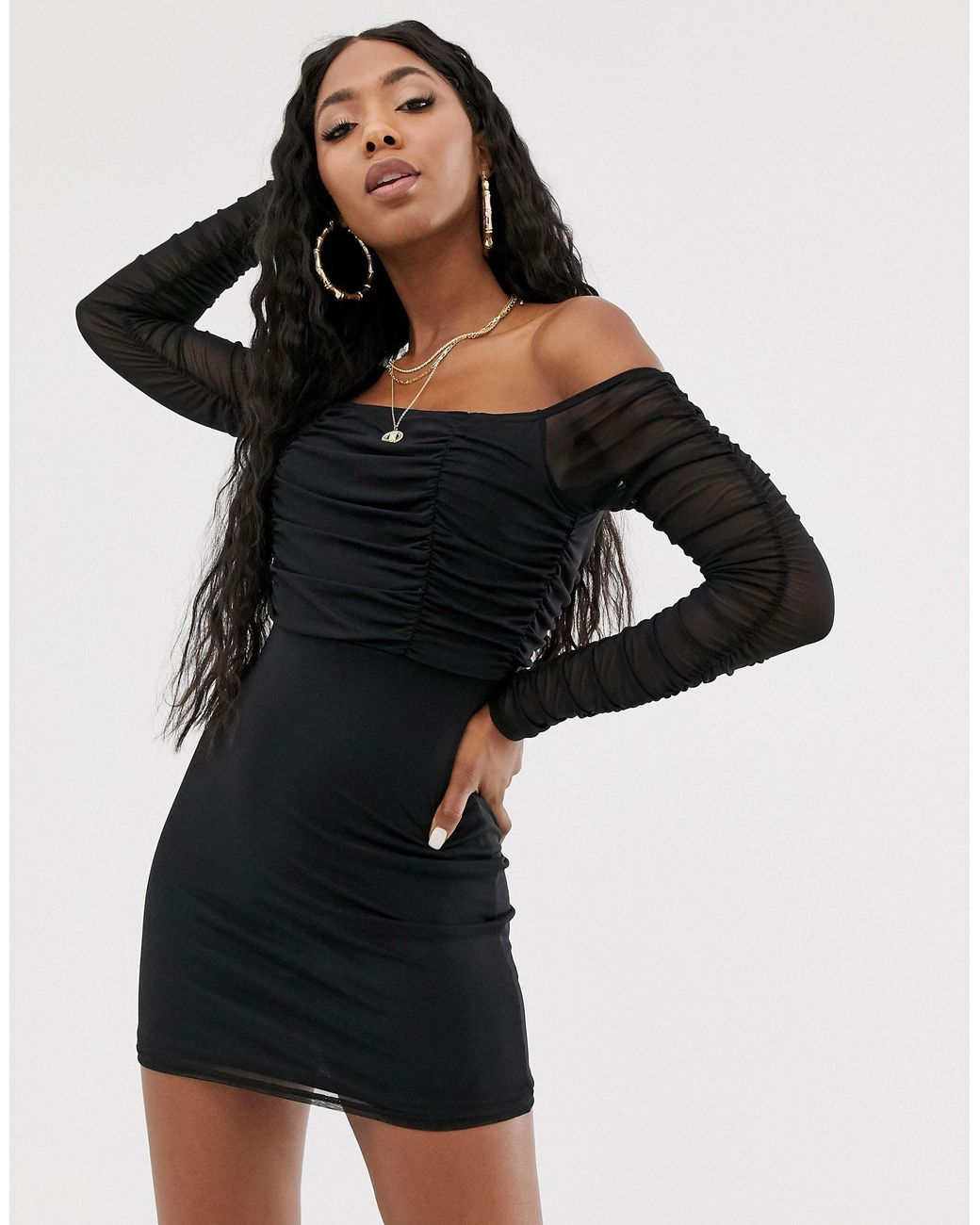 black bardot mini dress