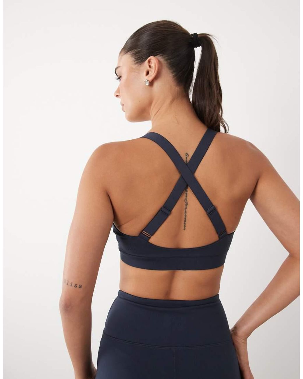 4505 Blue V-neck Medium Support Sports Bra With Adjustable Straps