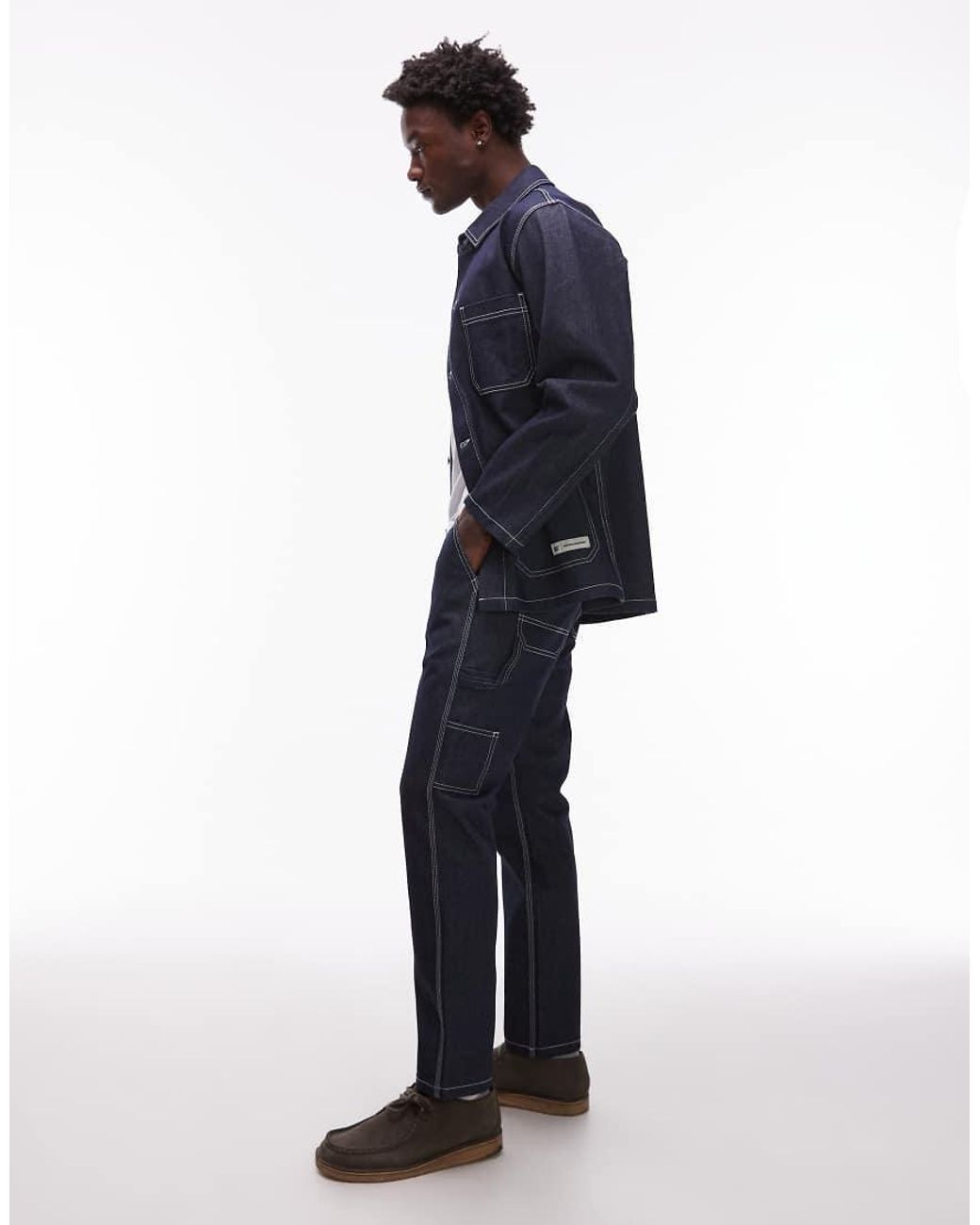 CAT WWR Blue Regular Fit Denim Carpenter Jeans With Contrast Stitching for men