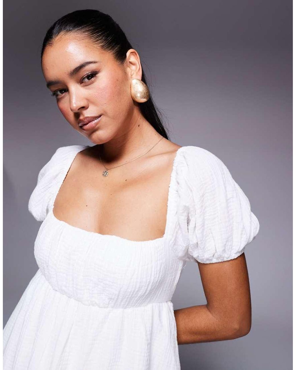 Princess Polly White Let's Dance Cheesecloth Puff Sleeve Open Tie Back Mini Smock Dress