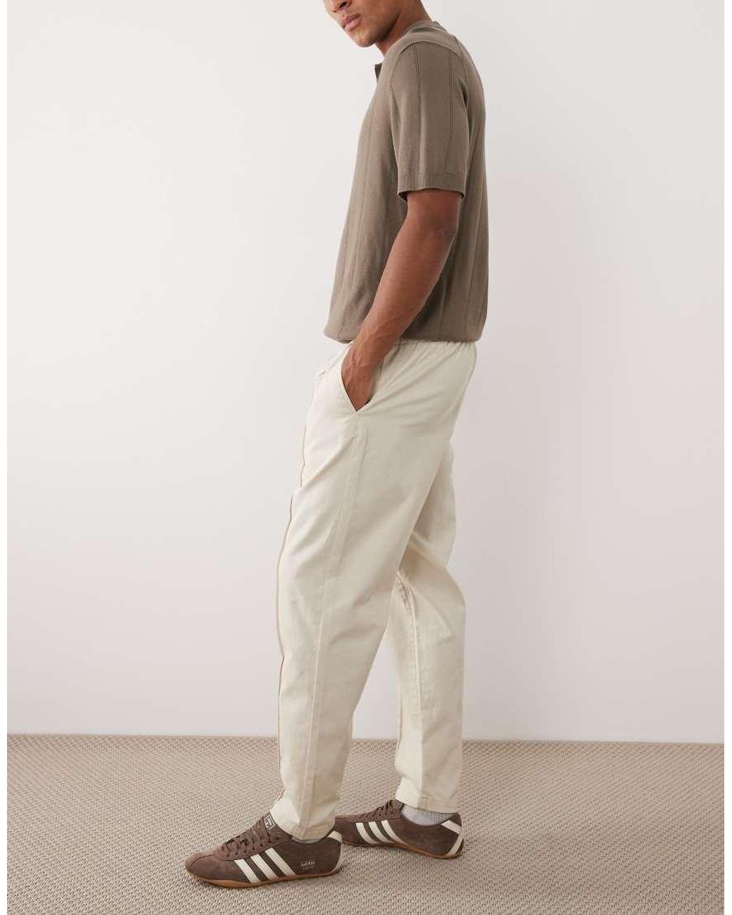 New Look Natural Pintuck Tie Waist Pants for men