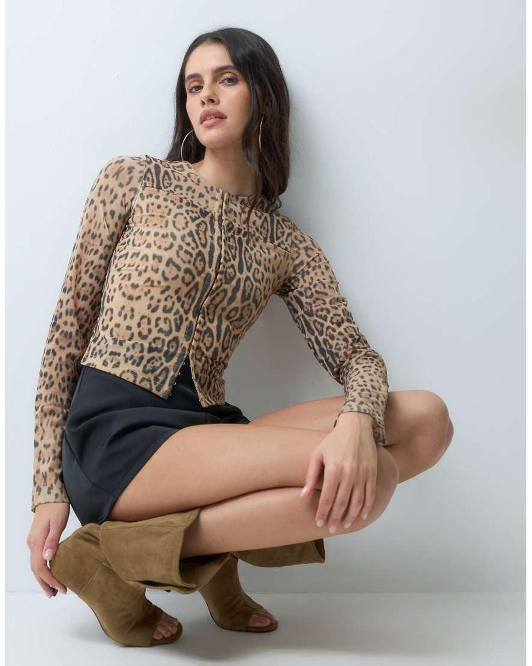 I.AM.GIA Brown Ravyn Hook And Eye Clasp Front Long Sleeve Top