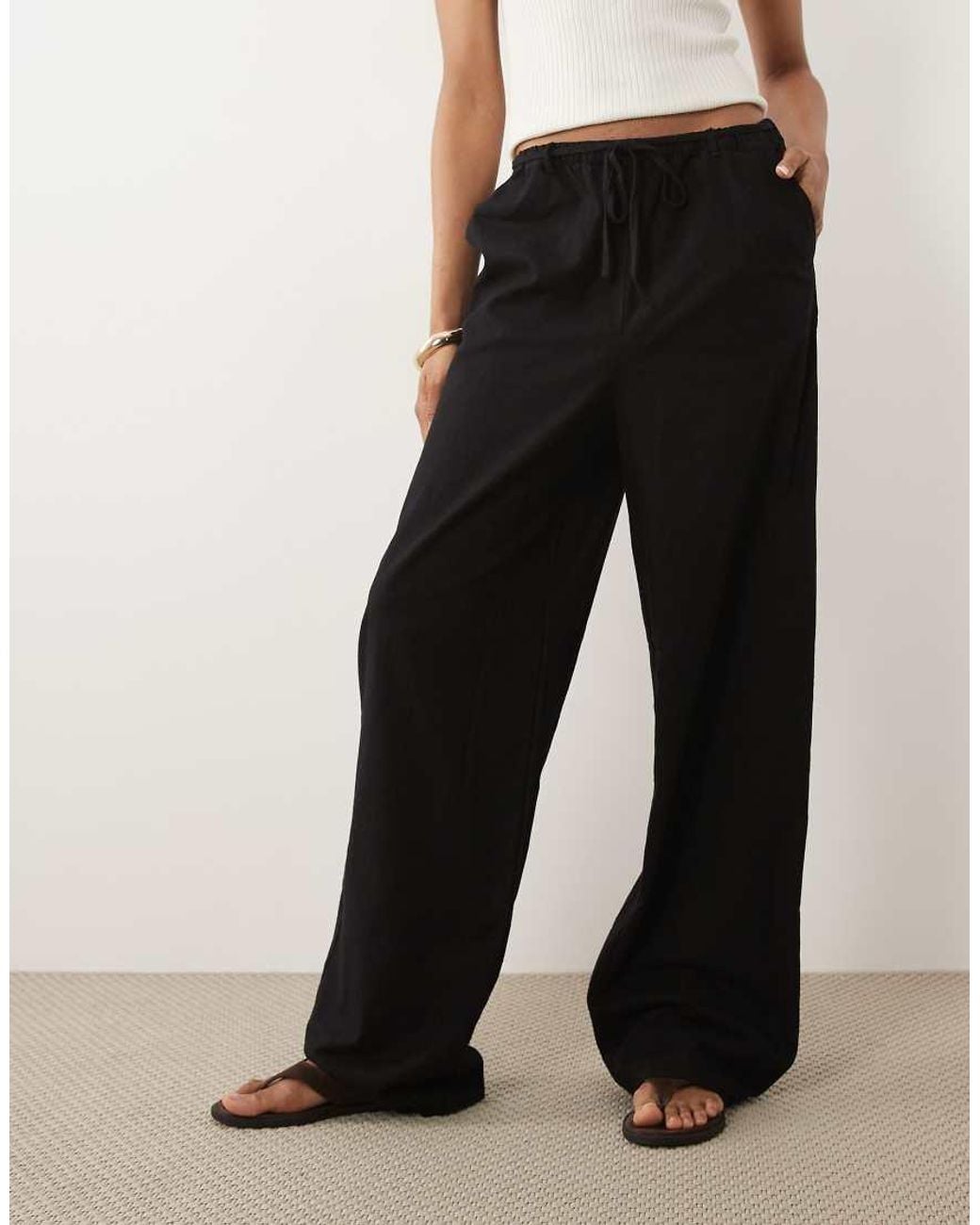 ASOS Black Asos Design Tall Linen Look Pull On Trousers