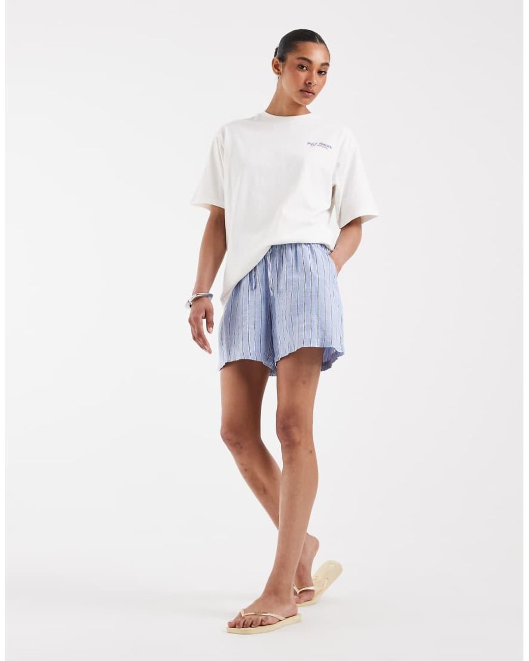 JJXX White Oversized T-shirt With Café Breakfast Back Print
