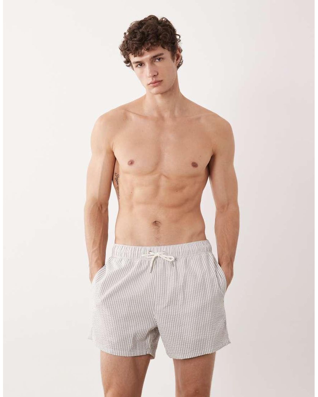 ASOS Gray Seersucker Swim Shorts for men