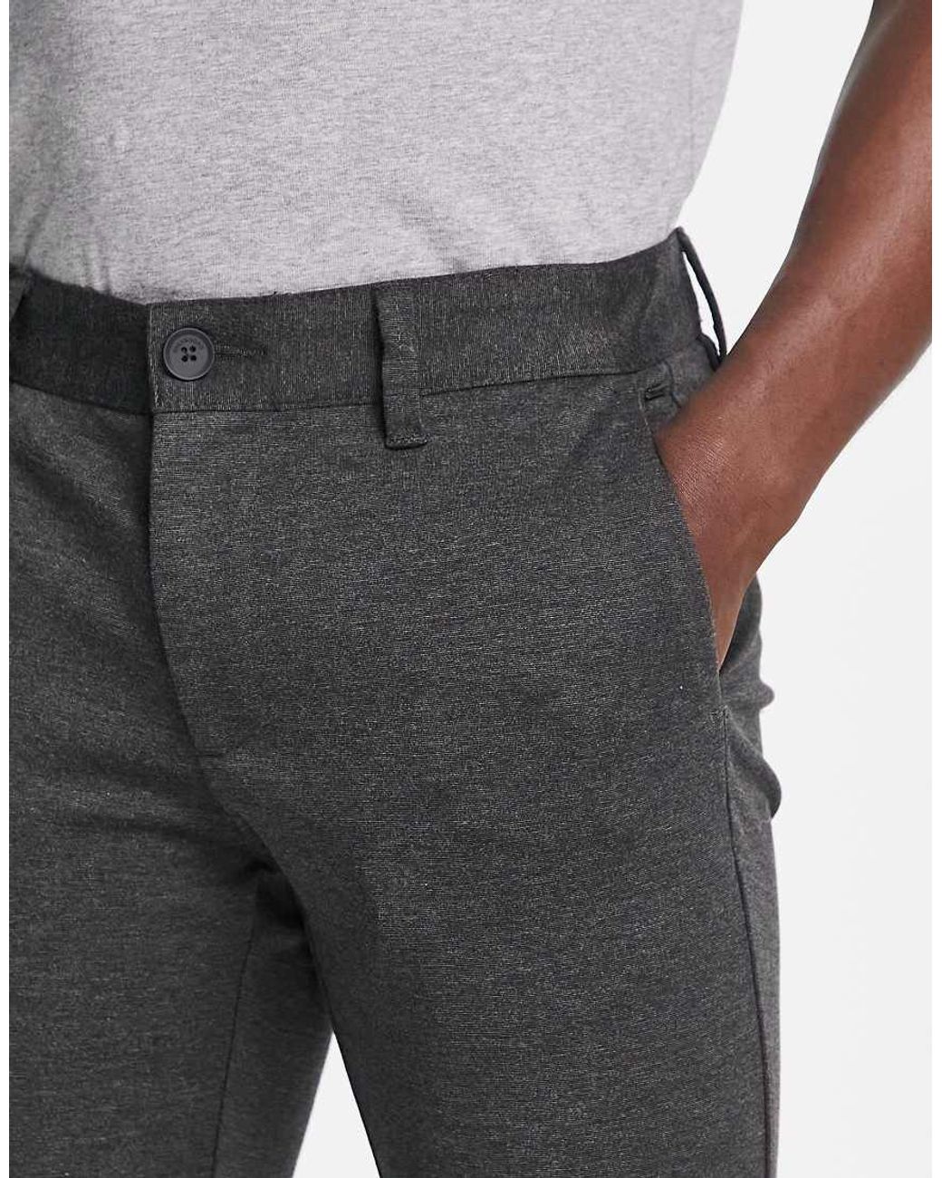 Only & Sons Gray Slim Fit Tapered Trousers for men
