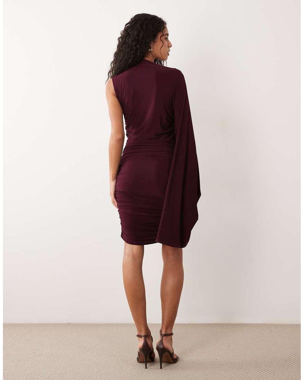 ASOS Purple Slinky One Shoulder Batwing High Neck Mini Dress