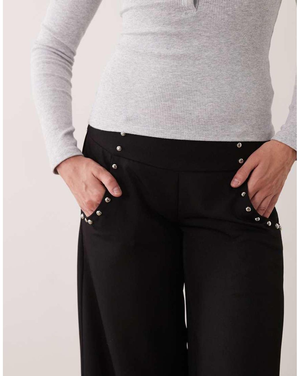 Motel White Andota Stud Detail Wide Leg Trouser