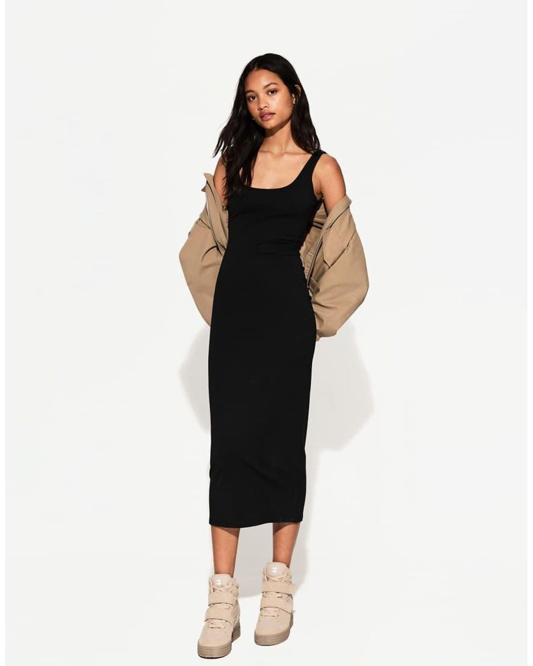Bershka Strappy Midi Dress in Black | Lyst UK