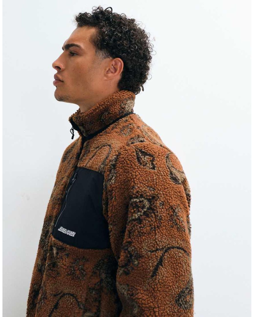Santa Cruz Brown Freestyle Paisley Patterned Zip Up Fleece Jacket for men