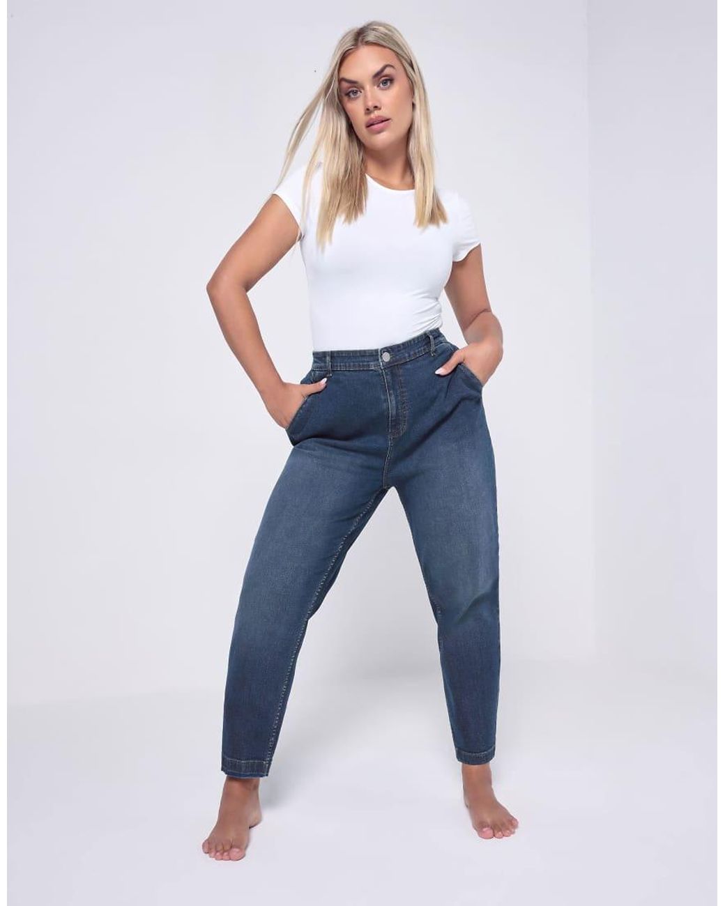 Yours Clothing Blue Stretch Denim Barrel Jeans