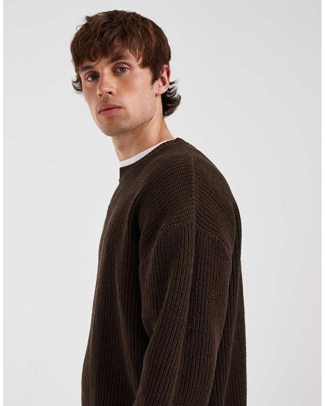 Redefined Rebel Black Refined Rebel Boxy Oversized Ribbed Crew Neck Jumper for men