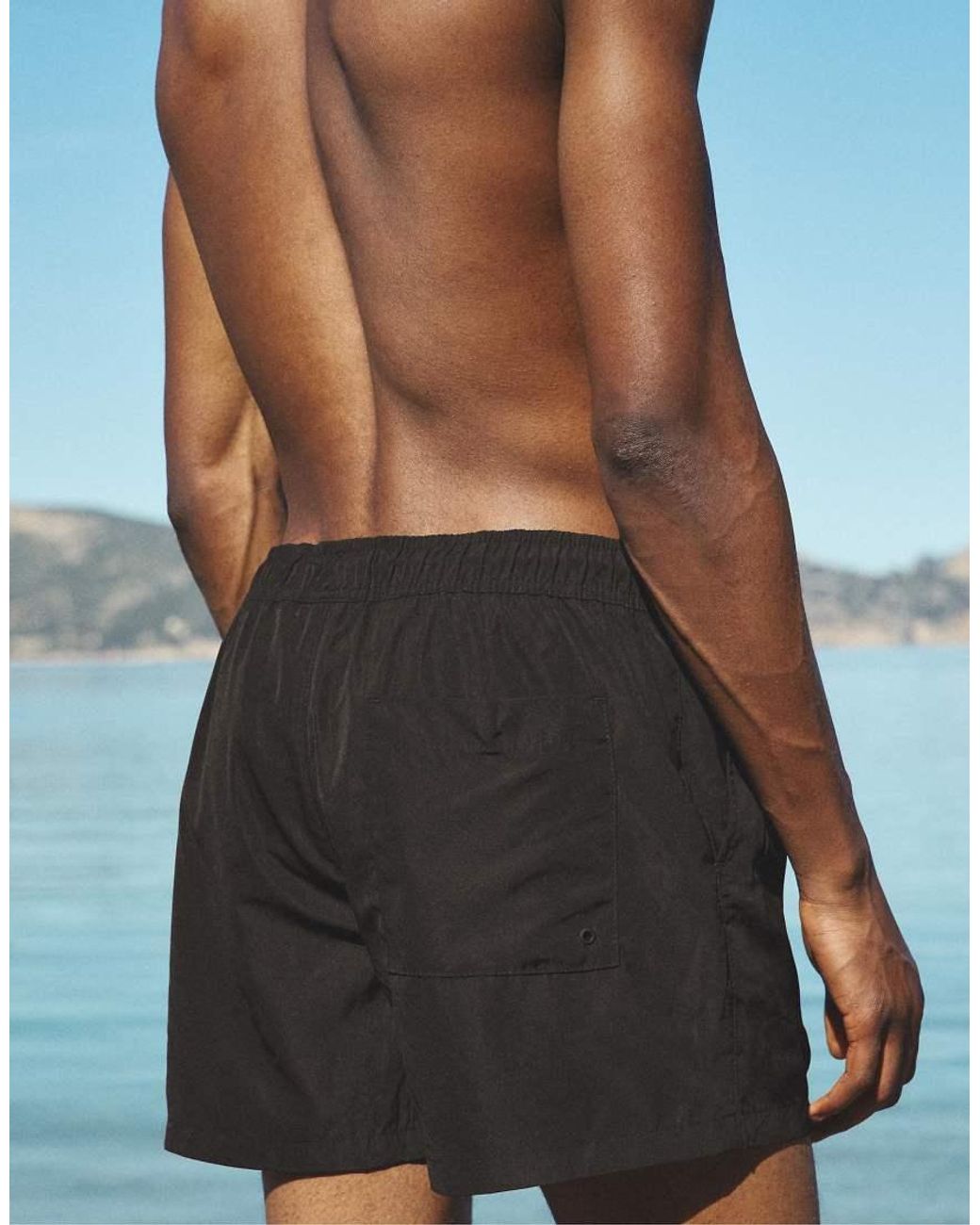 Pull&Bear Black Basic Swimming Trunks for men
