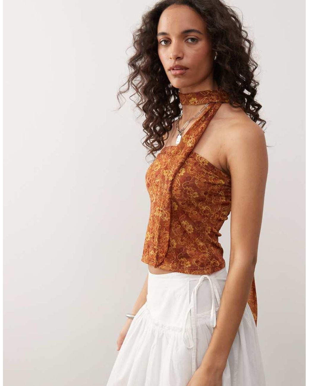 Reclaimed Vintage Brown Bandeau Top With Scarf