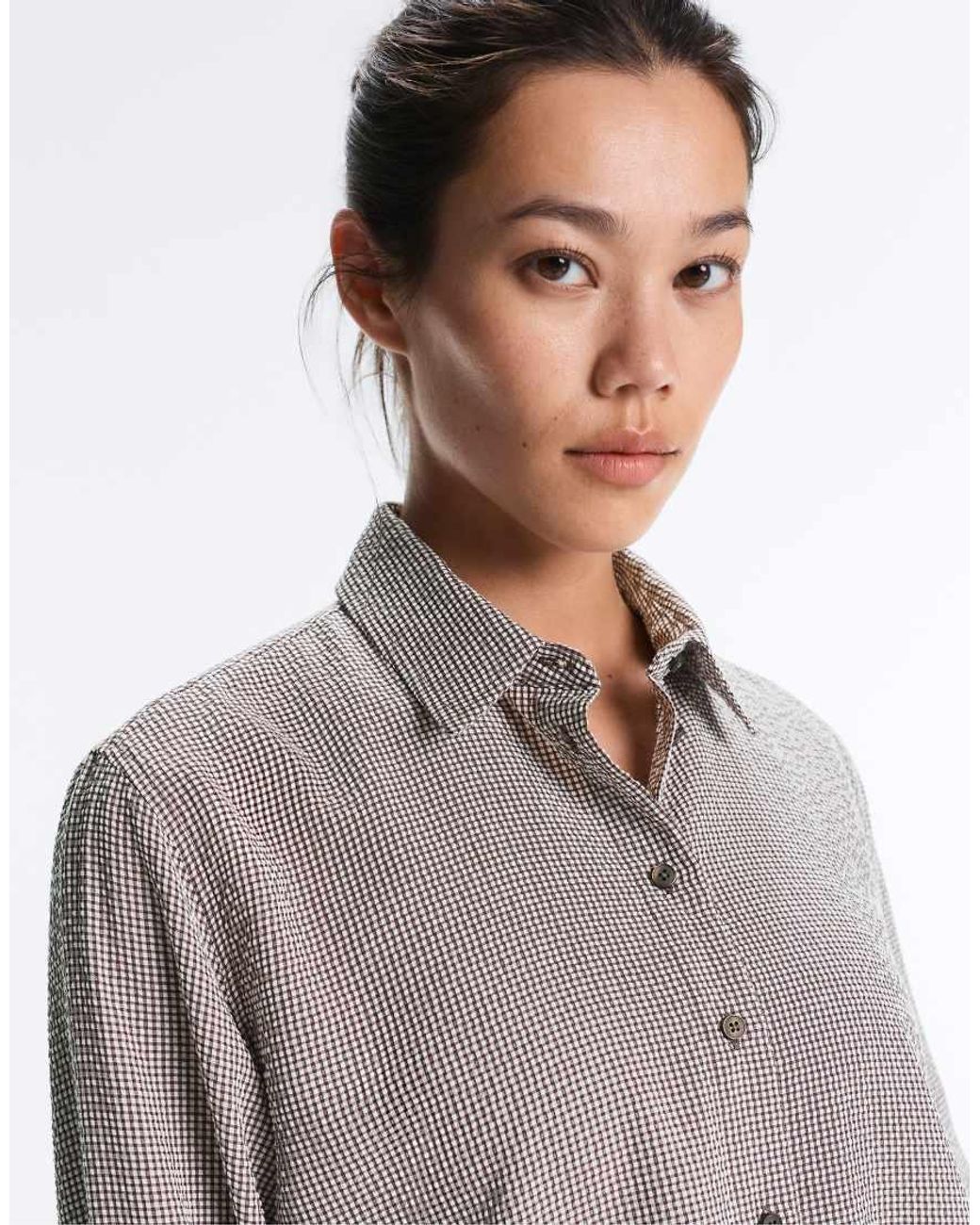 Oysho Gray Short Gingham Lyocell Blend Shirt