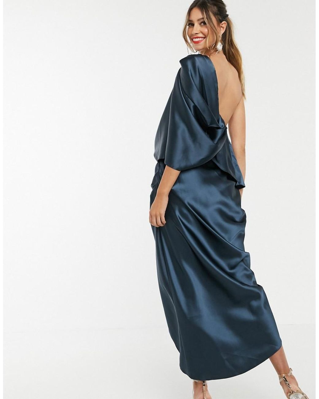 ASOS Drape Asymmetric Maxi Dress in Blue | Lyst Australia