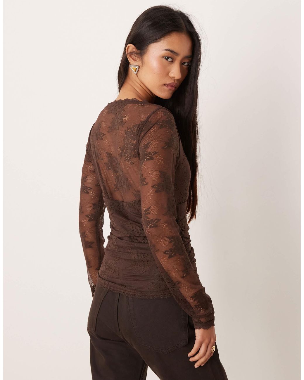 Abercrombie & Fitch Brown – langärmliges oberteil aus spitze