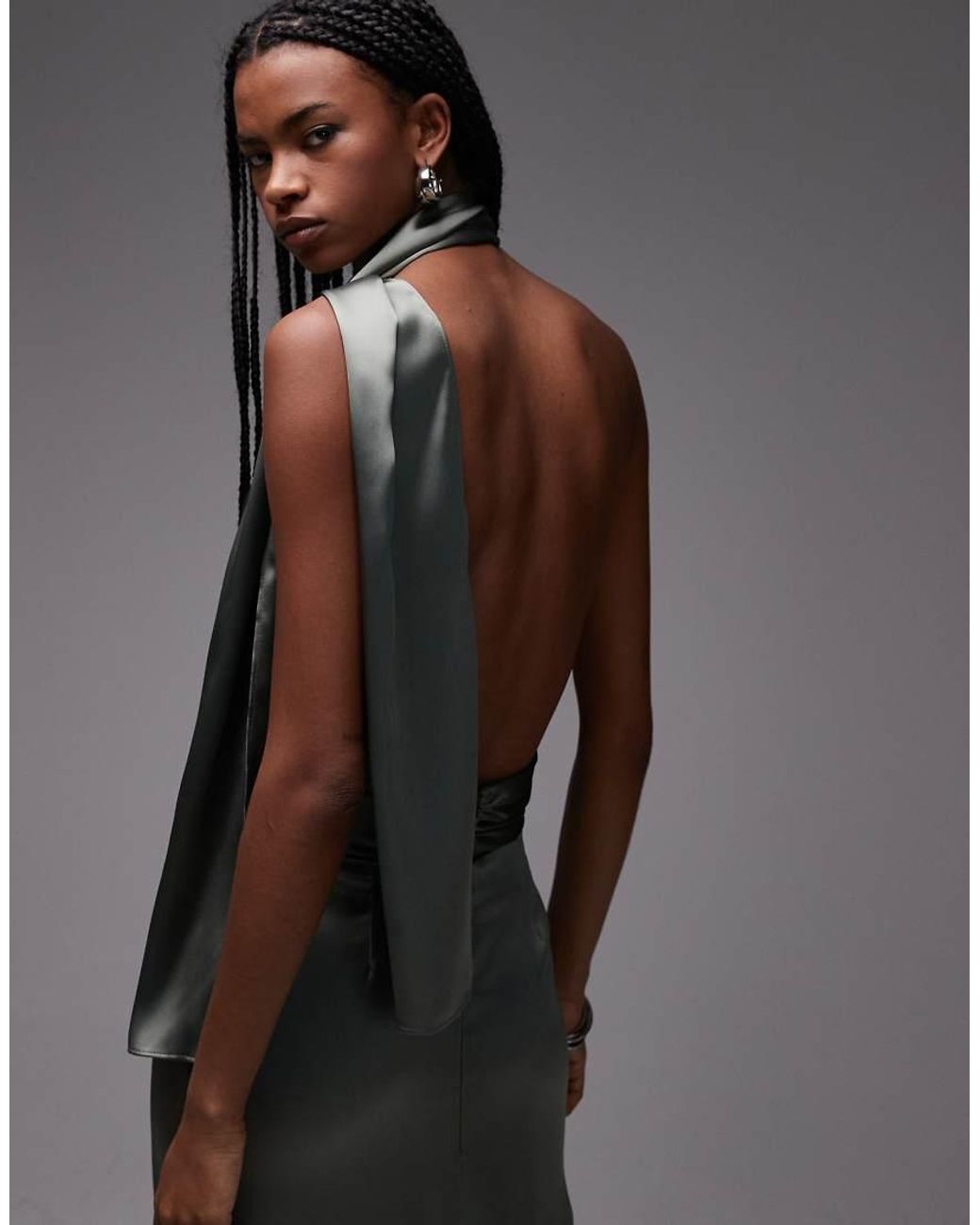 ASOS Gray Satin Drape Scarf Top
