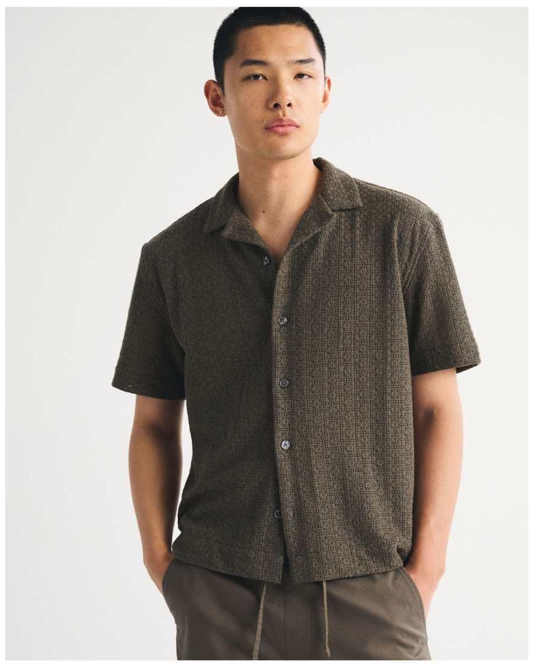Abercrombie & Fitch Brown Boxy Button-Up Lace Shirt for men