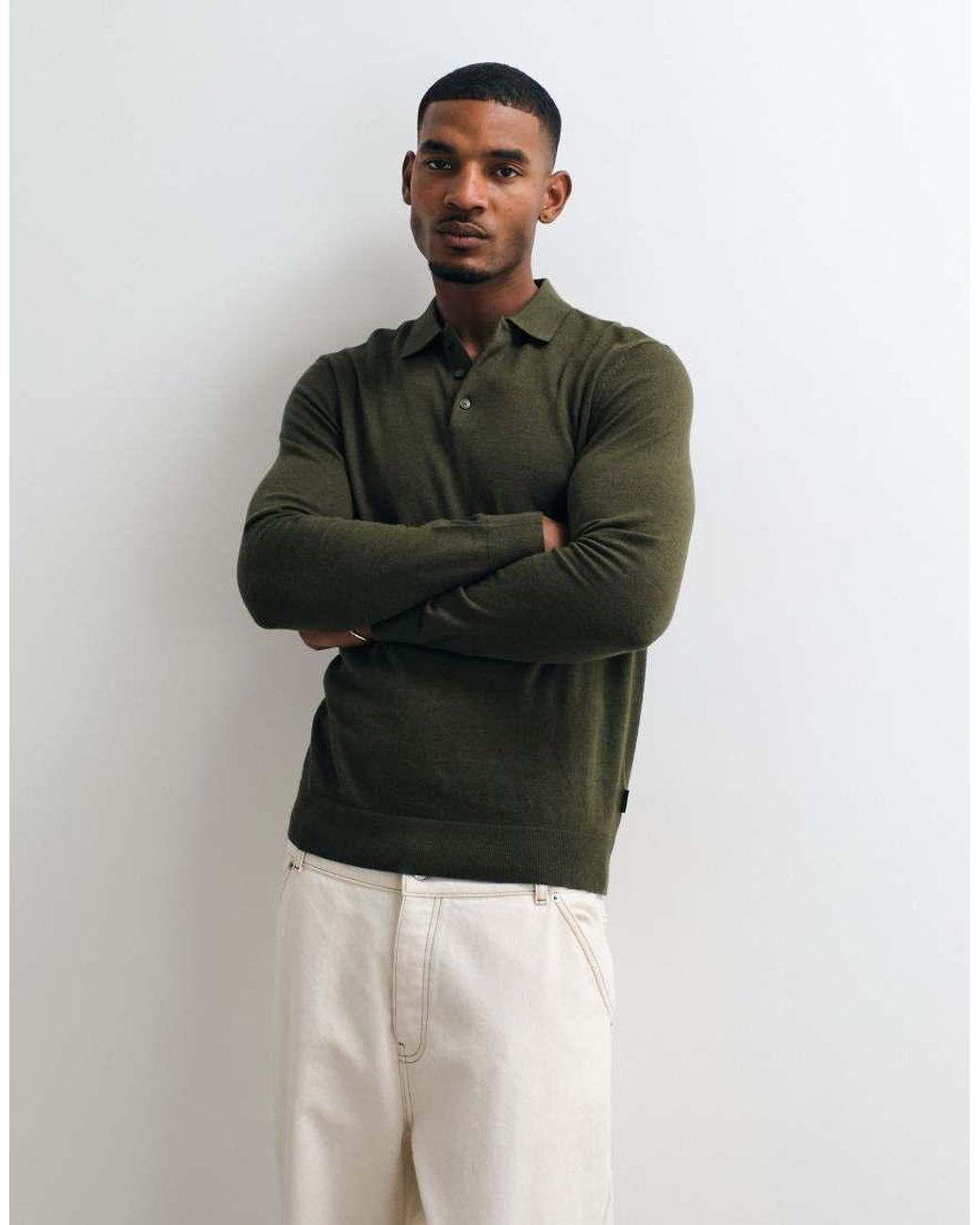 Blend Black Knitted Long Sleeve Polo Shirt for men