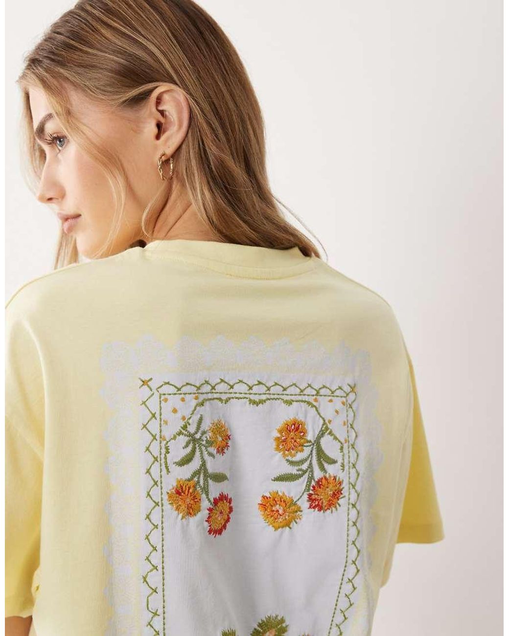 Miss Selfridge Natural Floral Graphic Tshirt With Embroidery