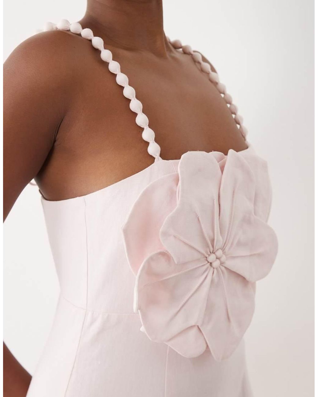 Forever New Pink Bubble Cami Strap Oversized Flower Detail Midi Dress