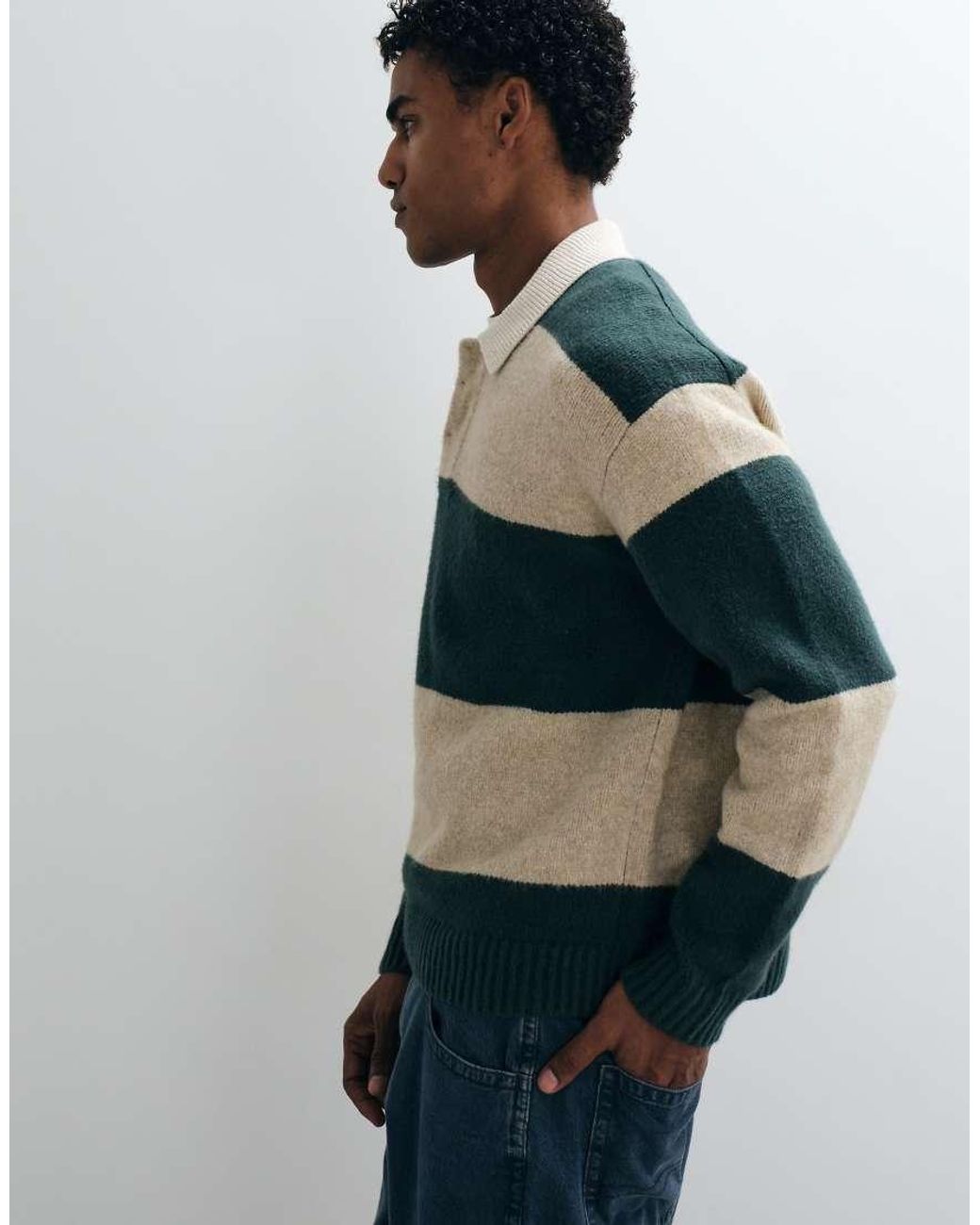 Abercrombie & Fitch Blue Knitted Long Sleeve Button Up Polo Jumper With Contrast Collar for men