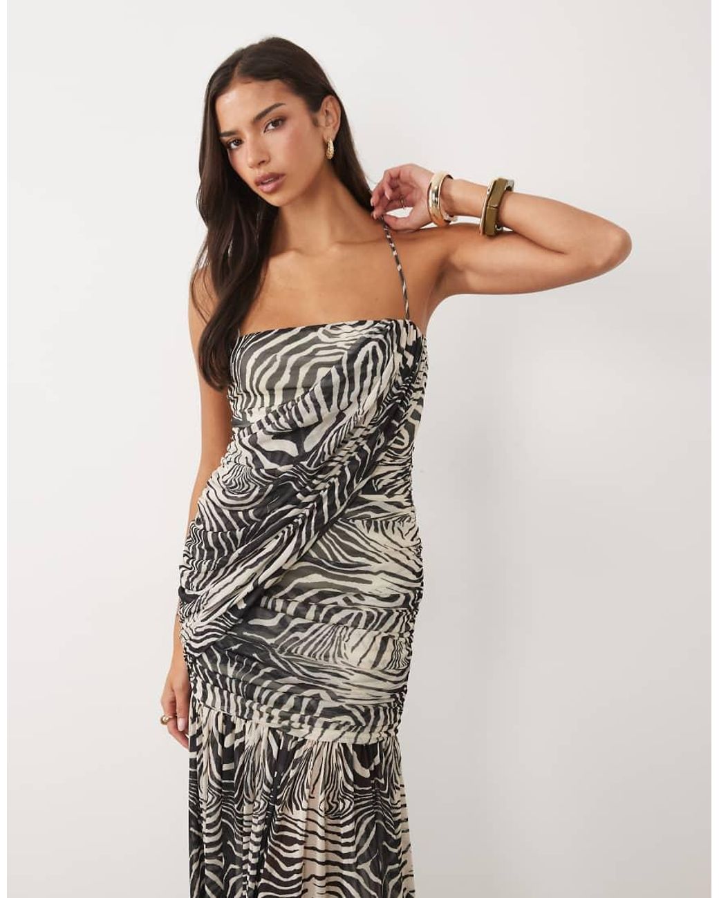 ASOS Multicolor Mesh Sleeveless Asymmetric Drape Maxi Dress