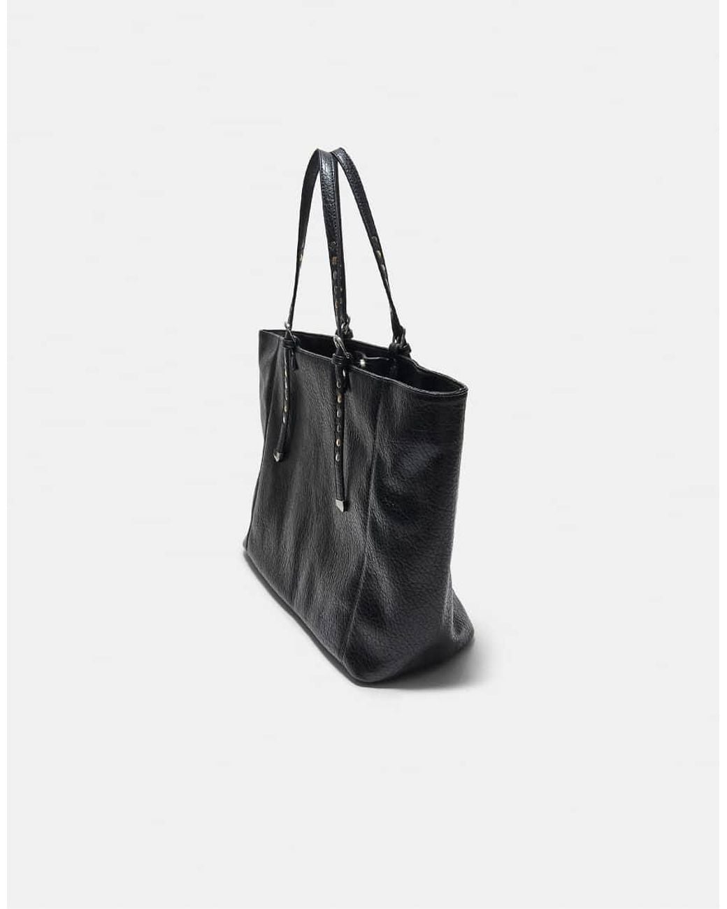Stradivarius Black Studded Shopper Bag With Handles