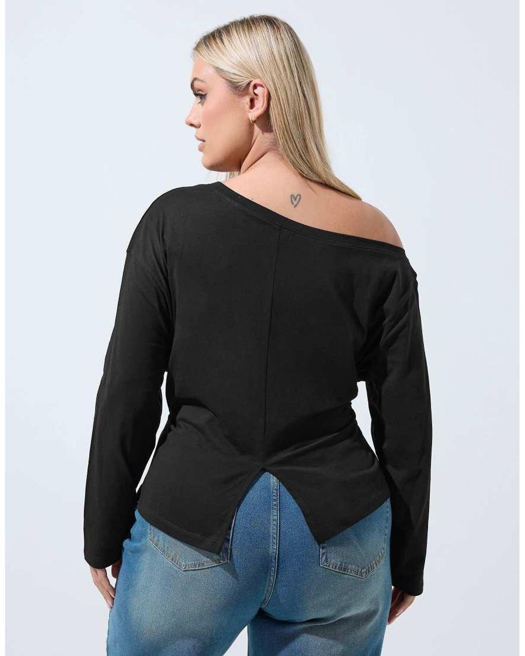 Yours Clothing Black Off Shoulder Long Sleeve Top