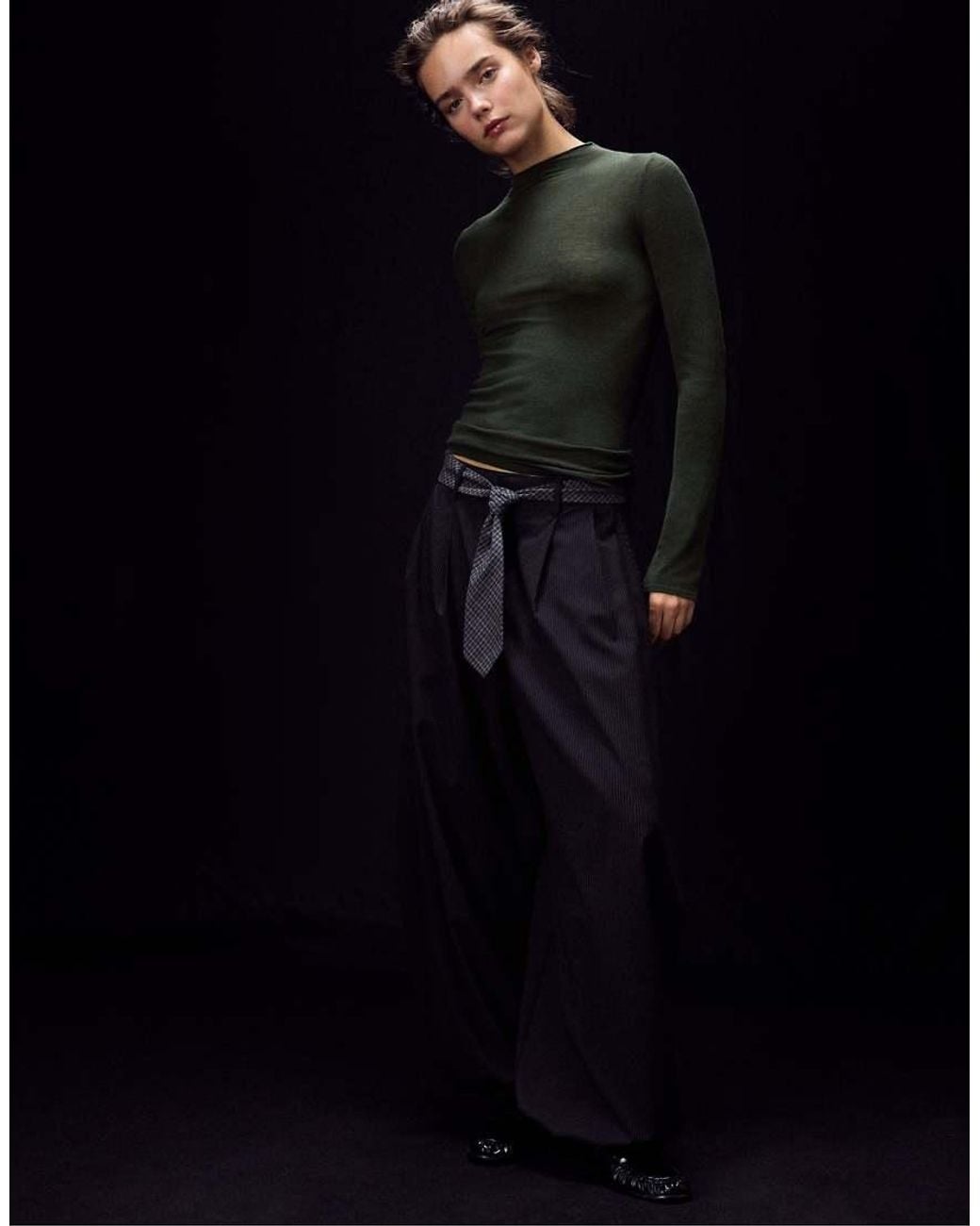 Stradivarius Blue Basic Wool And Silk Funnel-neck Jumper