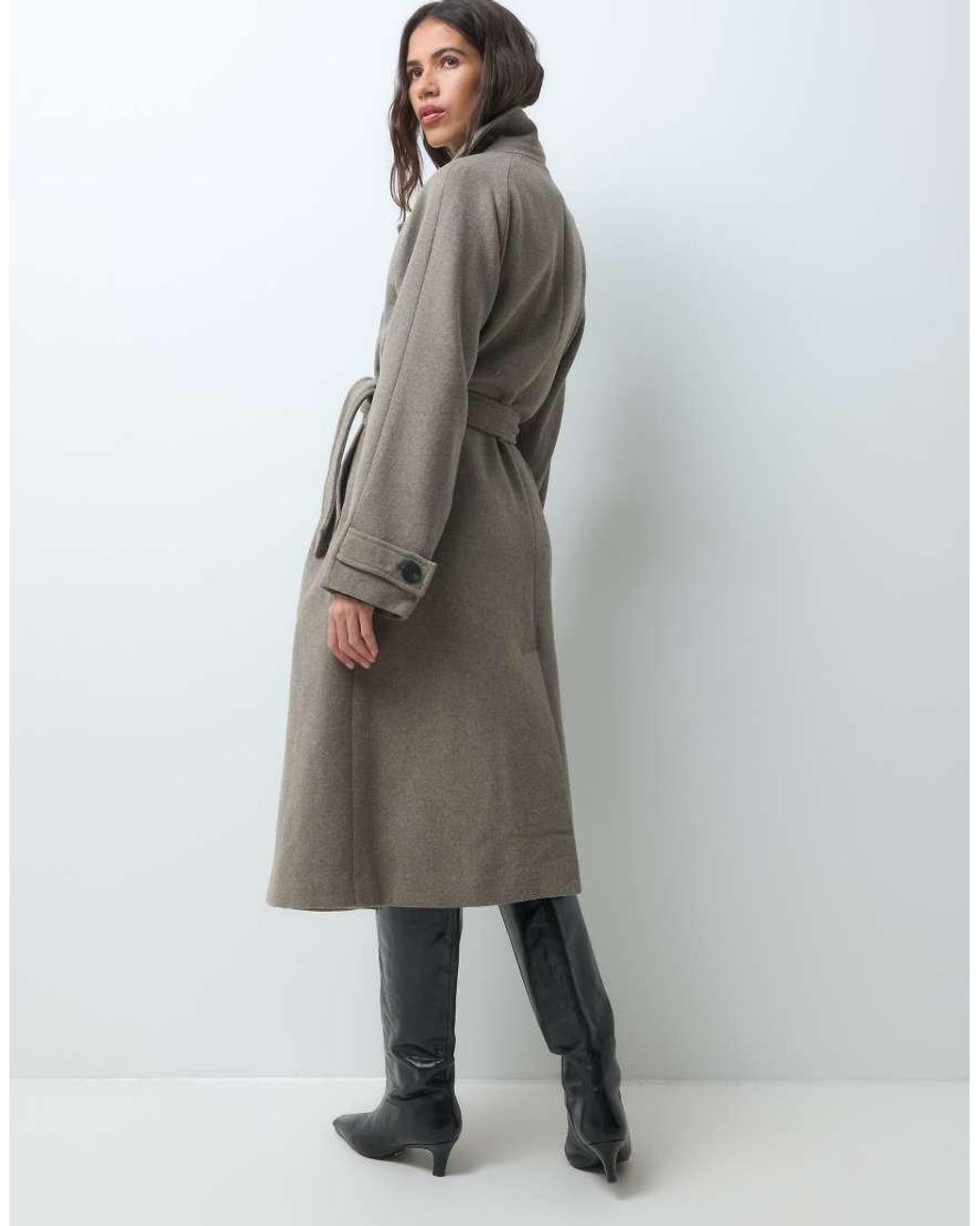 Vila Gray Belted Longline Double Breasted Formal Coat