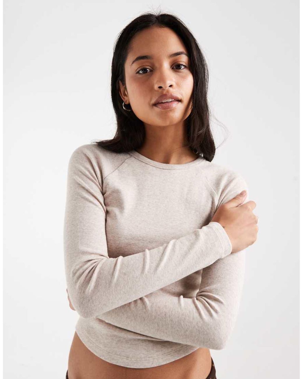 Hollister White Long Sleeve Crew Neck T-shirt